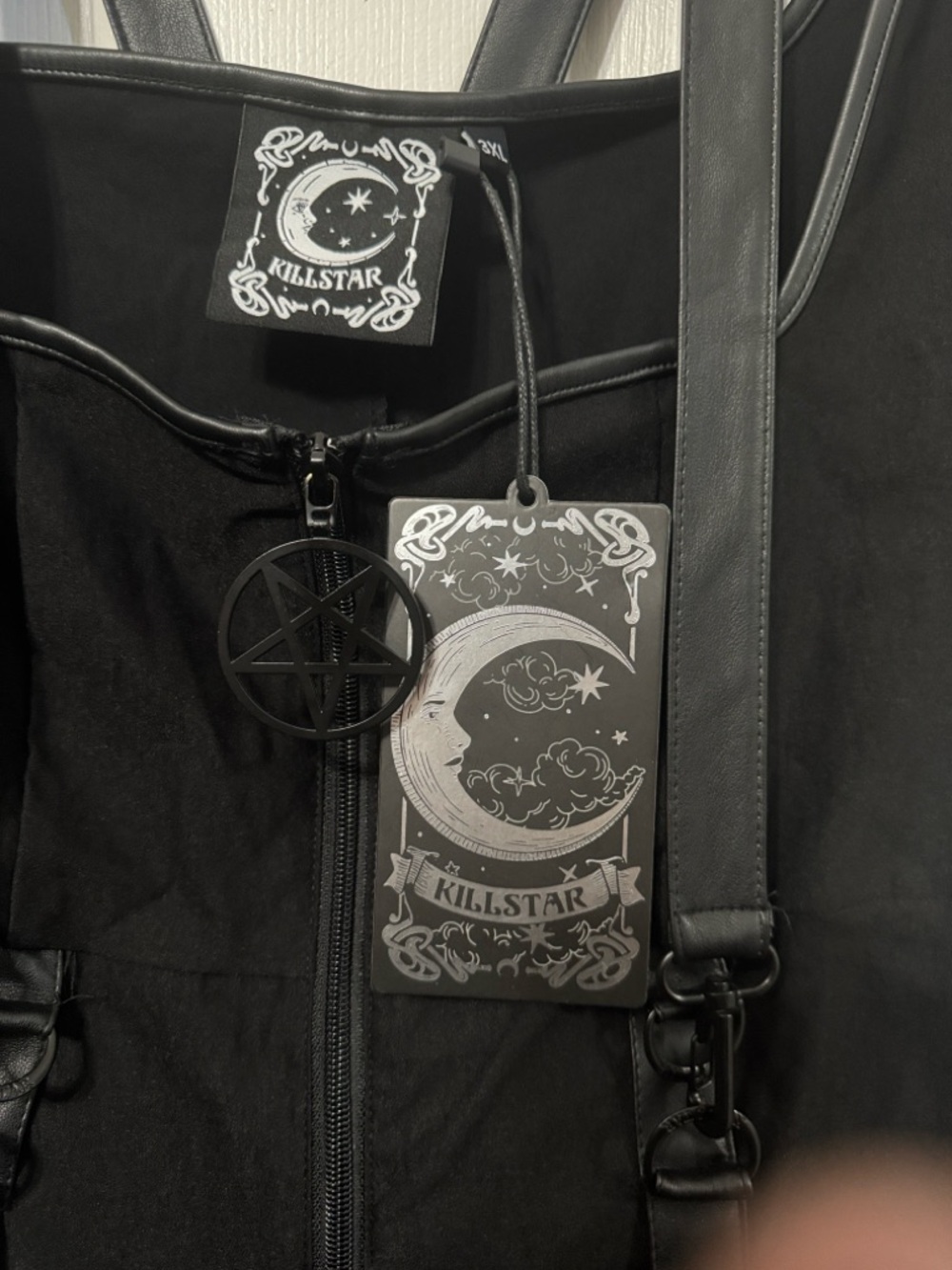 Killstar Black Dress "Grave Rebellion" with Pentagram Zip Front and Straps - Picture 2 of 9